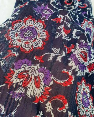 Voile Bleu Motif Fleurs